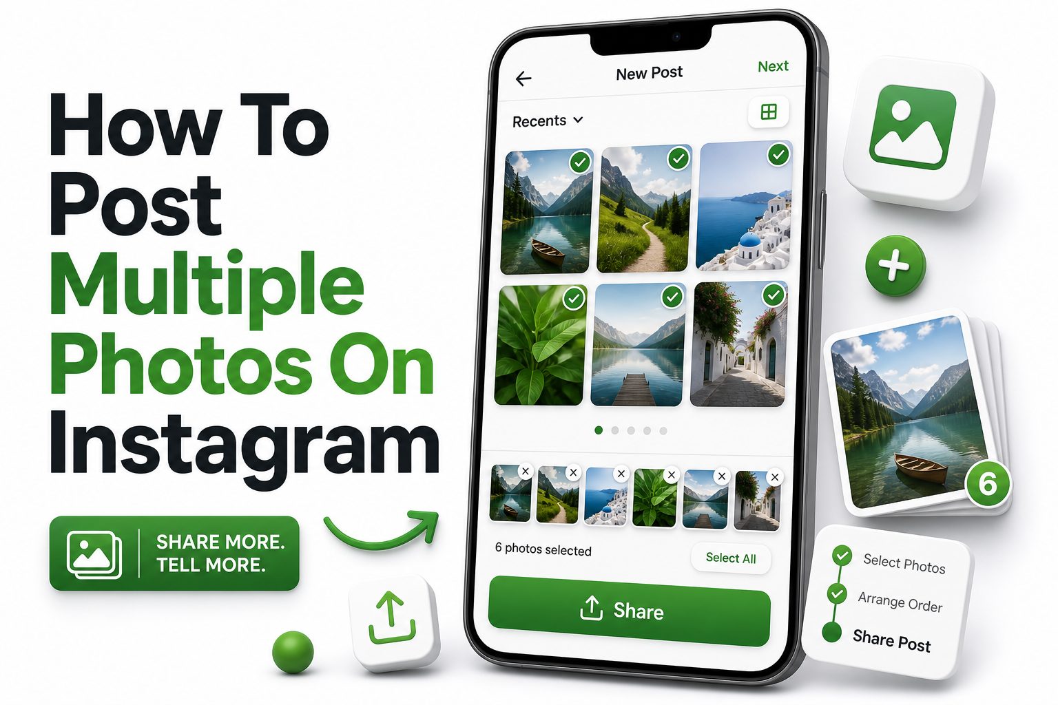 Smartphone showing an Instagram carousel with multiple selected photos